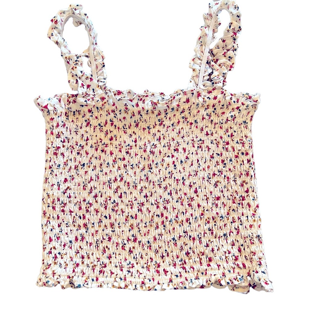 NWOT Active USA Smocked Floral Crop Tank Top Size Small